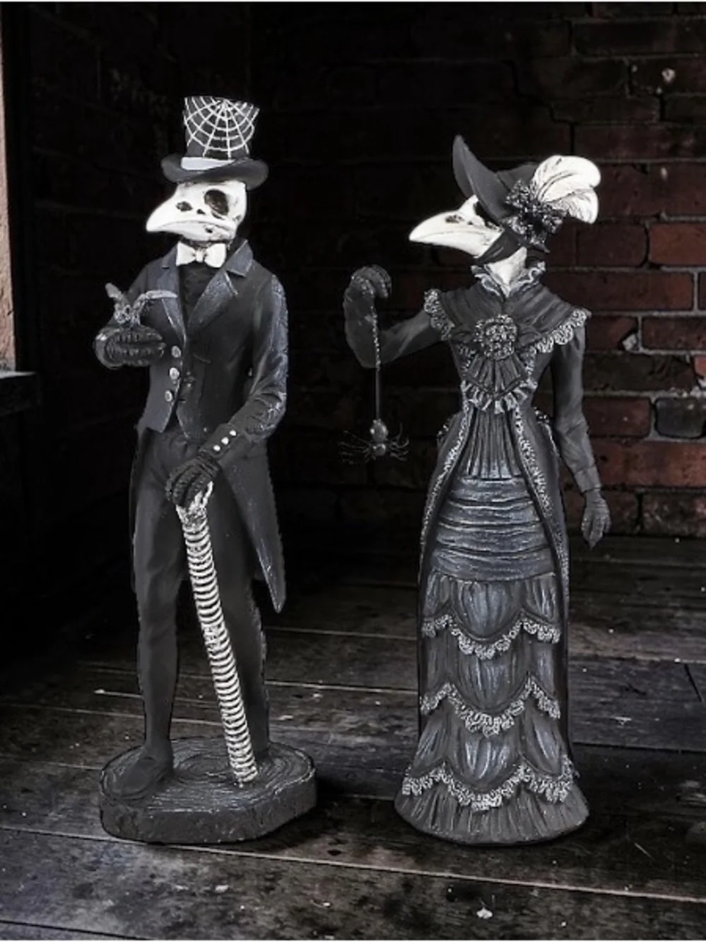 New Victorian Plague Doctor Couple Statues Black Goth Decorative Home Art